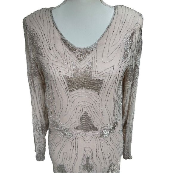 Vintage 100% Silk Swee Lo Hand Beaded Art Deco Midi Dress Size Small - Picture 4 of 13